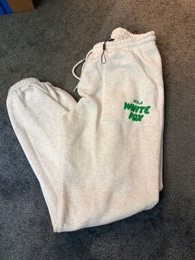 White Fox Boutique Cream Joggers with Green Logo